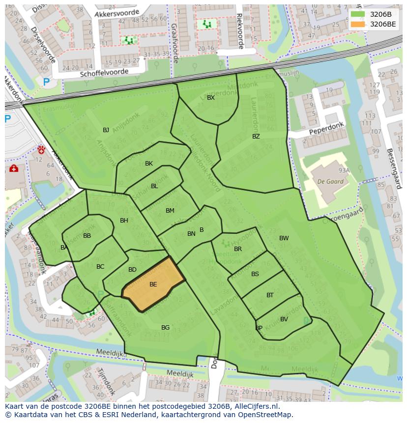 Afbeelding van het postcodegebied 3206 BE op de kaart.