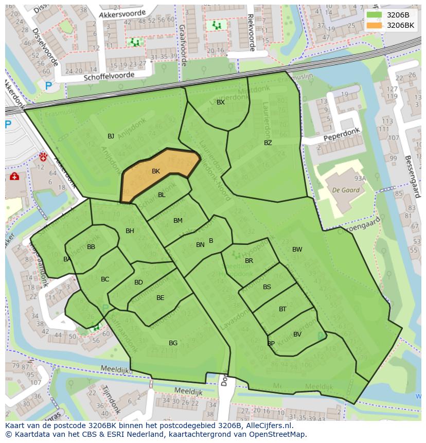 Afbeelding van het postcodegebied 3206 BK op de kaart.