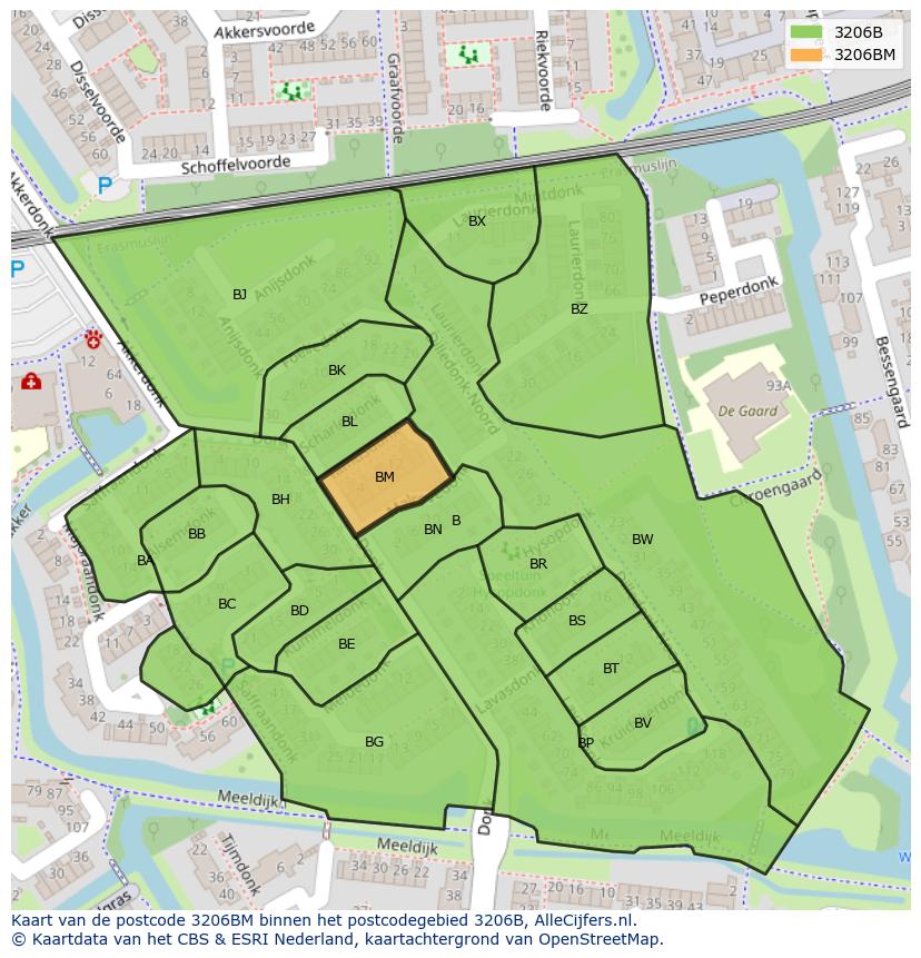 Afbeelding van het postcodegebied 3206 BM op de kaart.