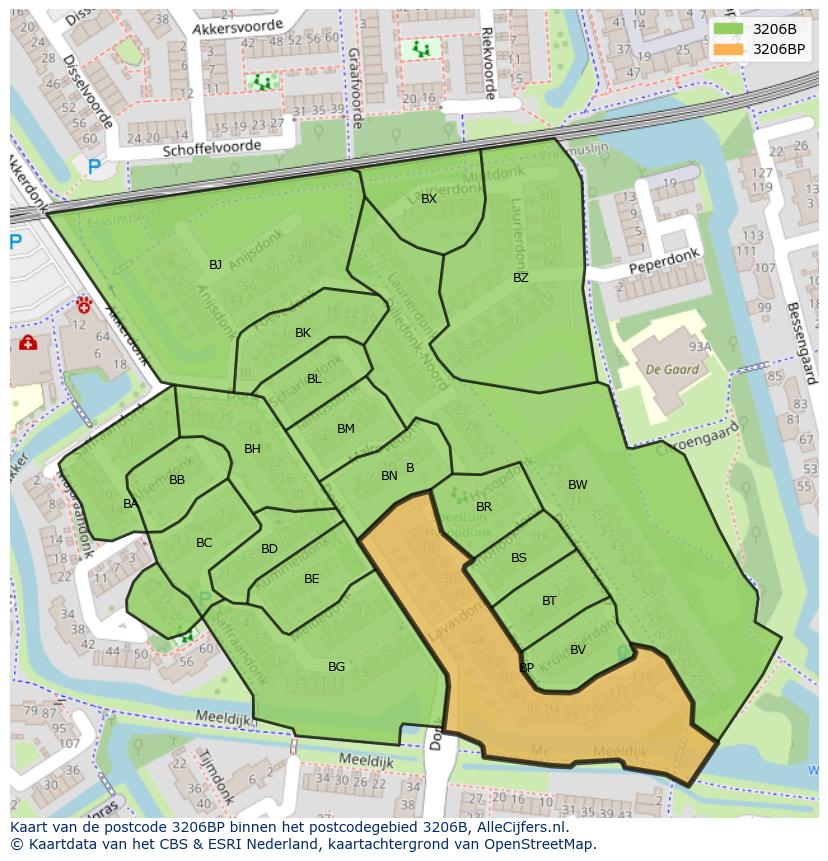 Afbeelding van het postcodegebied 3206 BP op de kaart.