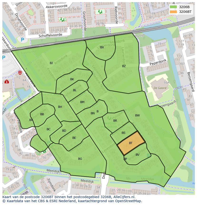 Afbeelding van het postcodegebied 3206 BT op de kaart.