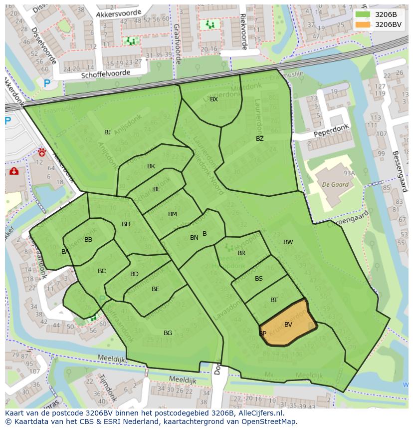 Afbeelding van het postcodegebied 3206 BV op de kaart.