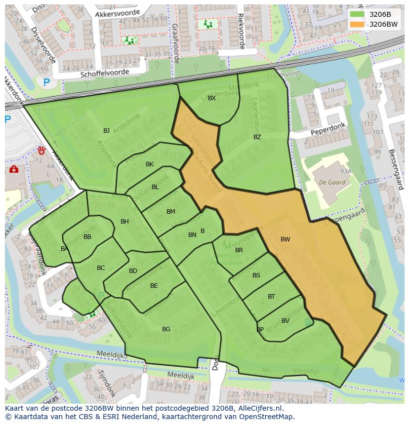 Afbeelding van het postcodegebied 3206 BW op de kaart.