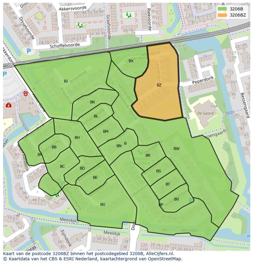 Afbeelding van het postcodegebied 3206 BZ op de kaart.
