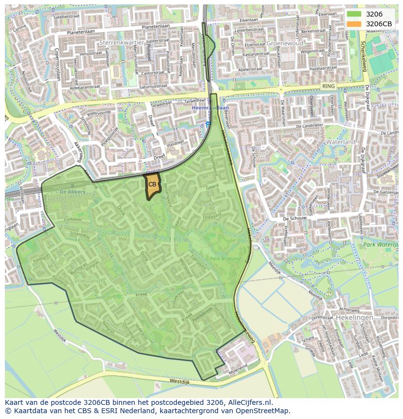 Afbeelding van het postcodegebied 3206 CB op de kaart.