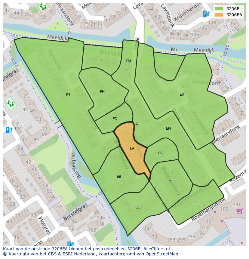 Afbeelding van het postcodegebied 3206 EA op de kaart.