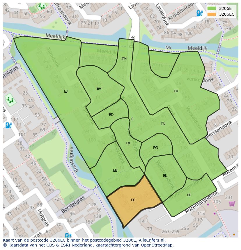 Afbeelding van het postcodegebied 3206 EC op de kaart.