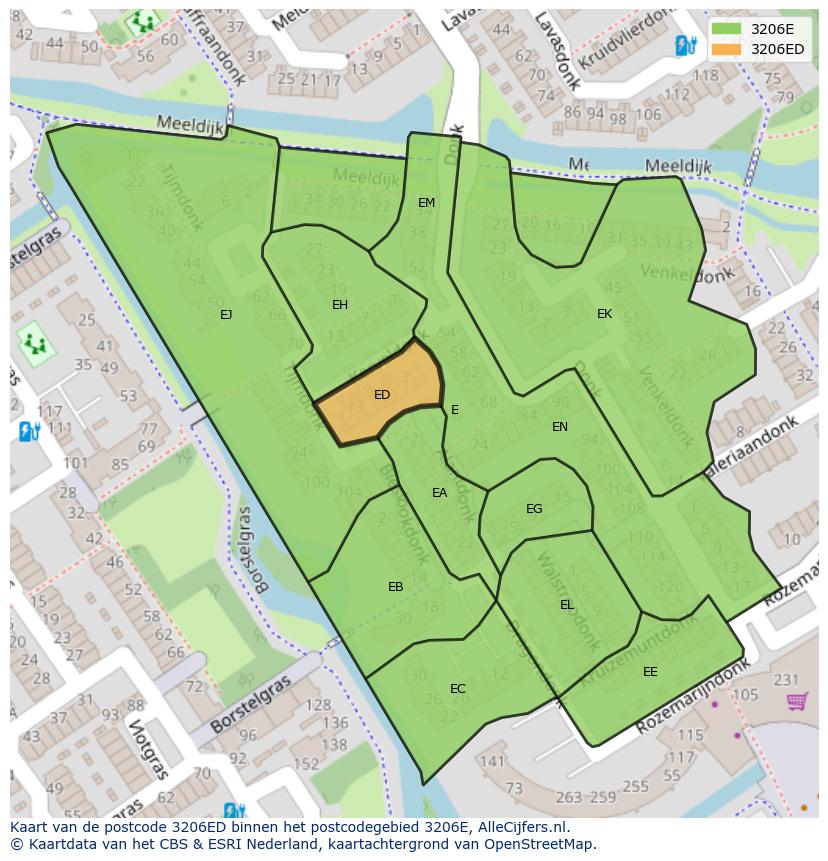 Afbeelding van het postcodegebied 3206 ED op de kaart.