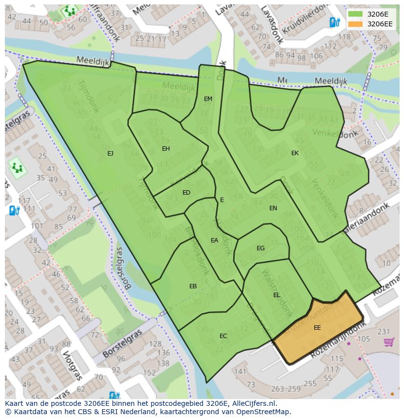 Afbeelding van het postcodegebied 3206 EE op de kaart.
