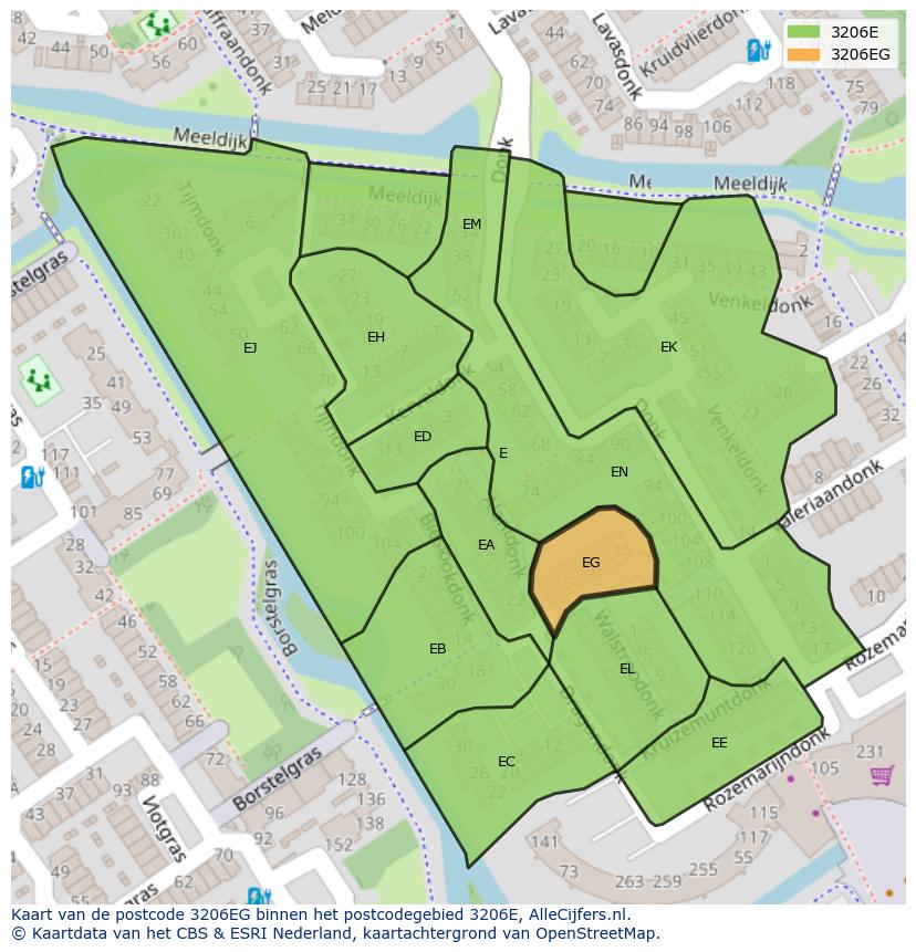 Afbeelding van het postcodegebied 3206 EG op de kaart.