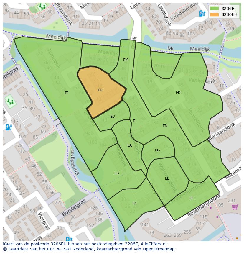 Afbeelding van het postcodegebied 3206 EH op de kaart.