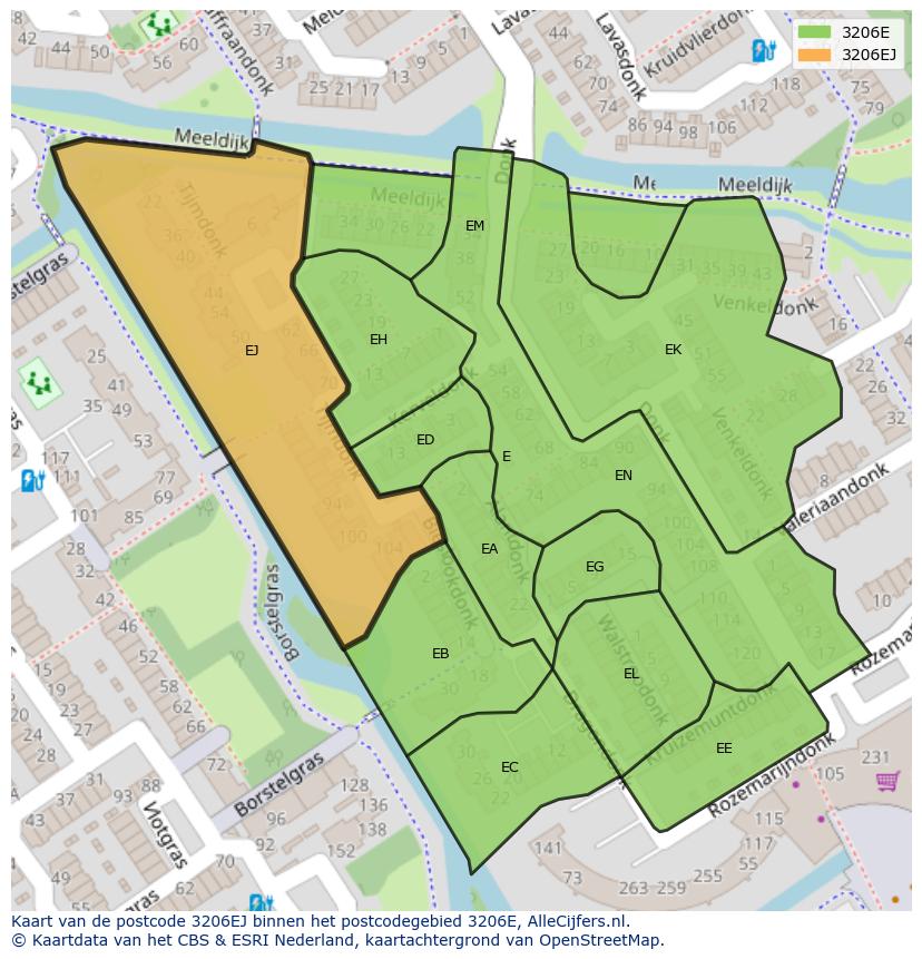Afbeelding van het postcodegebied 3206 EJ op de kaart.