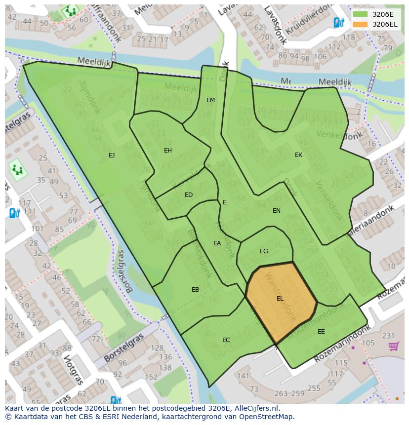 Afbeelding van het postcodegebied 3206 EL op de kaart.