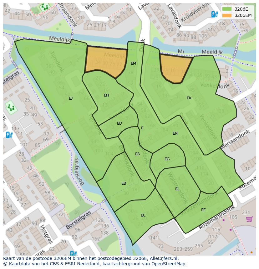 Afbeelding van het postcodegebied 3206 EM op de kaart.