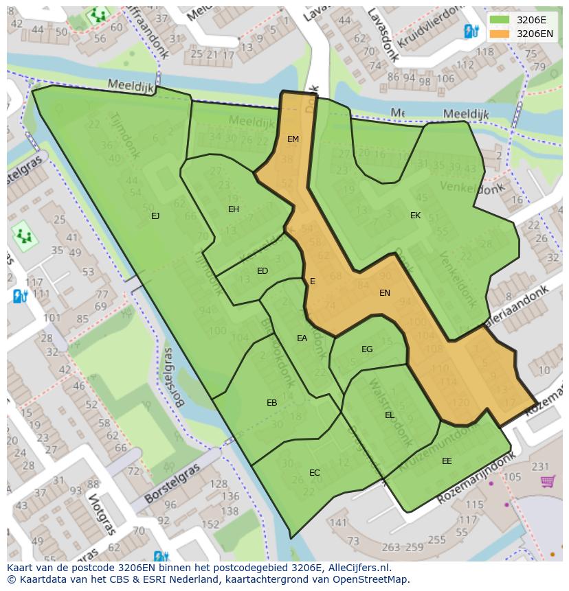 Afbeelding van het postcodegebied 3206 EN op de kaart.
