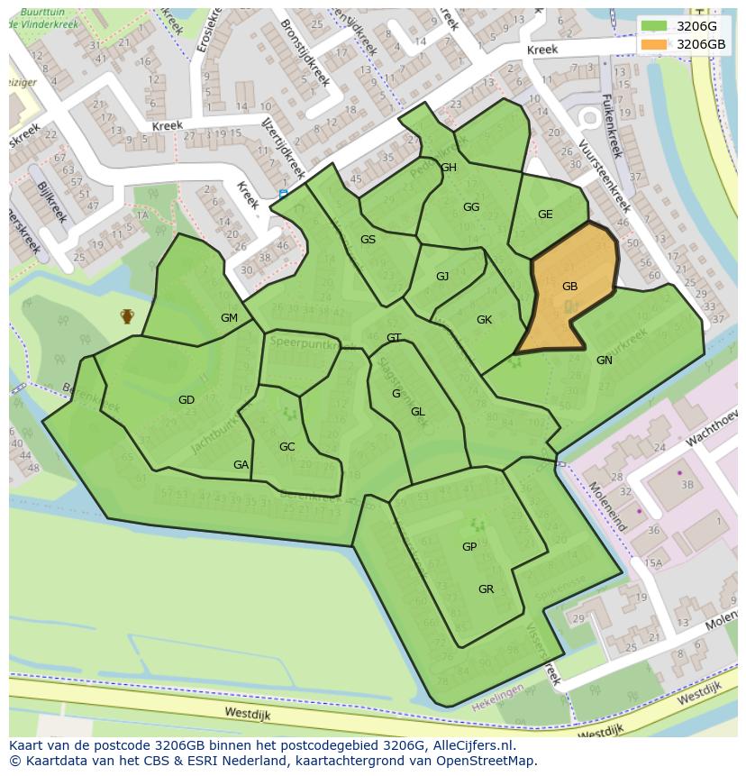 Afbeelding van het postcodegebied 3206 GB op de kaart.