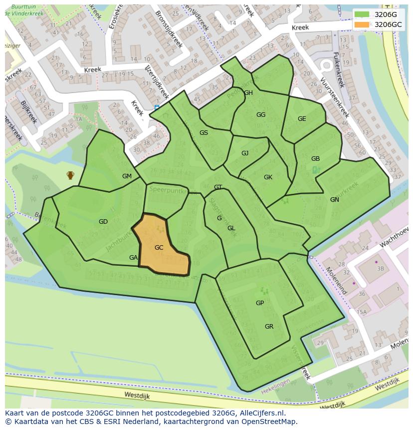 Afbeelding van het postcodegebied 3206 GC op de kaart.