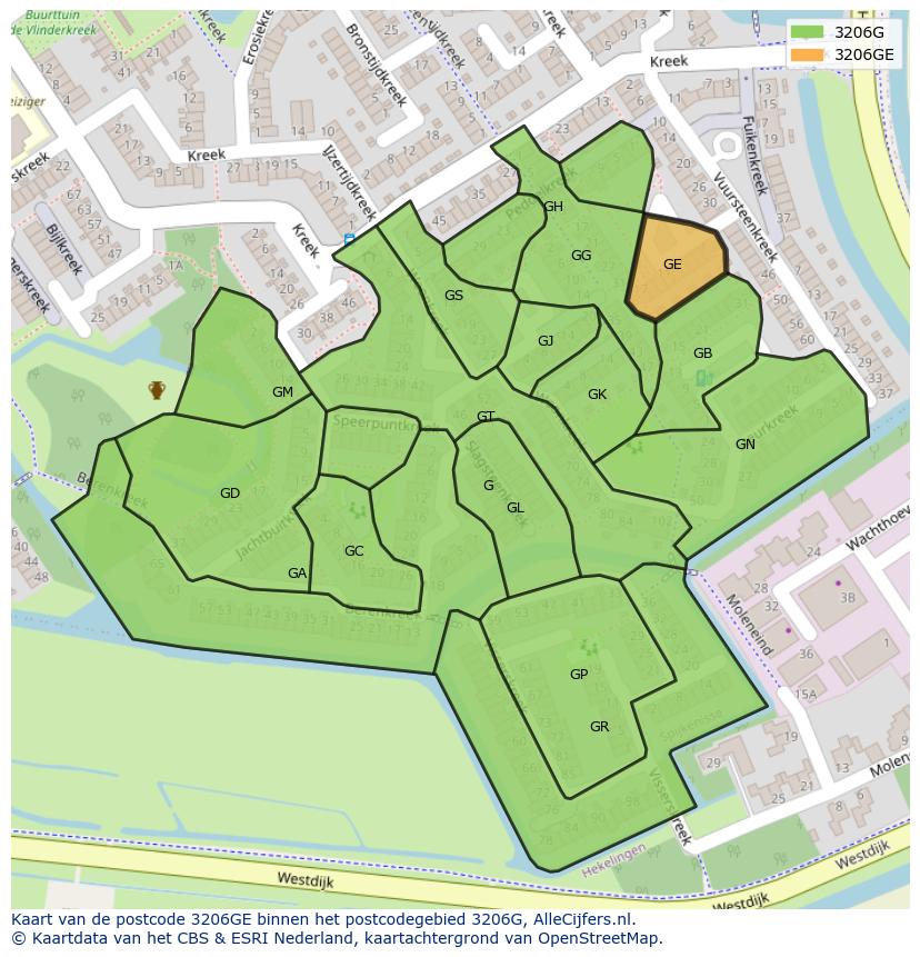 Afbeelding van het postcodegebied 3206 GE op de kaart.