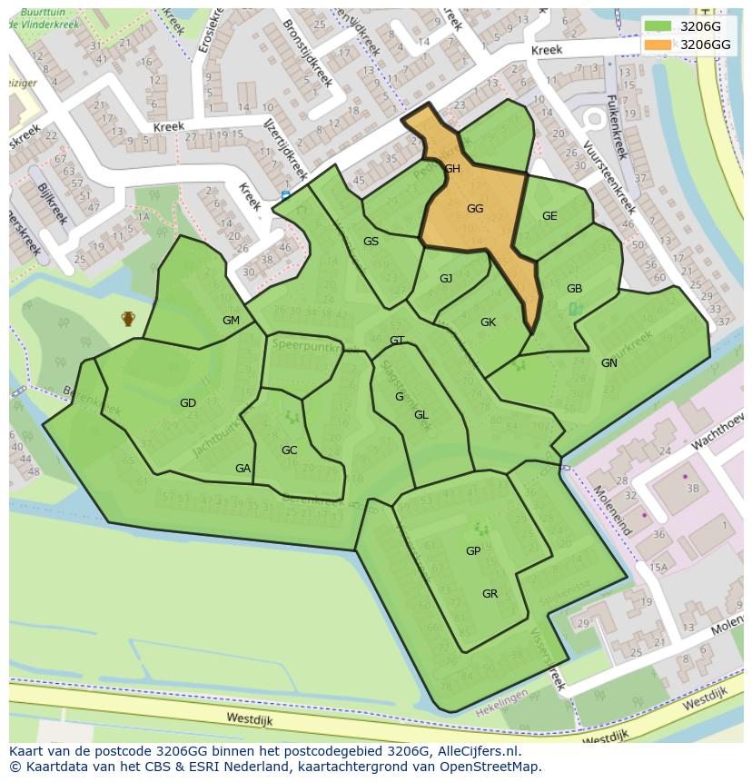 Afbeelding van het postcodegebied 3206 GG op de kaart.