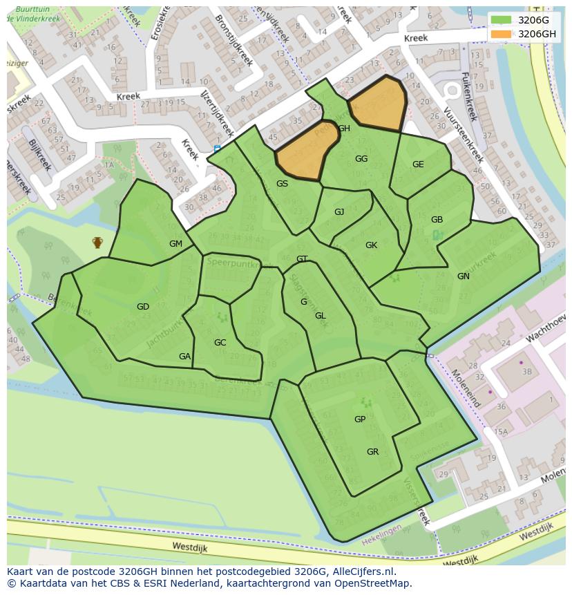 Afbeelding van het postcodegebied 3206 GH op de kaart.