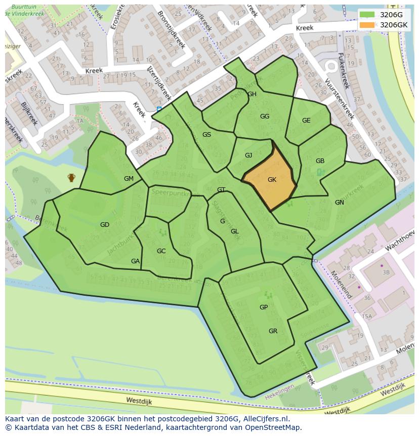Afbeelding van het postcodegebied 3206 GK op de kaart.