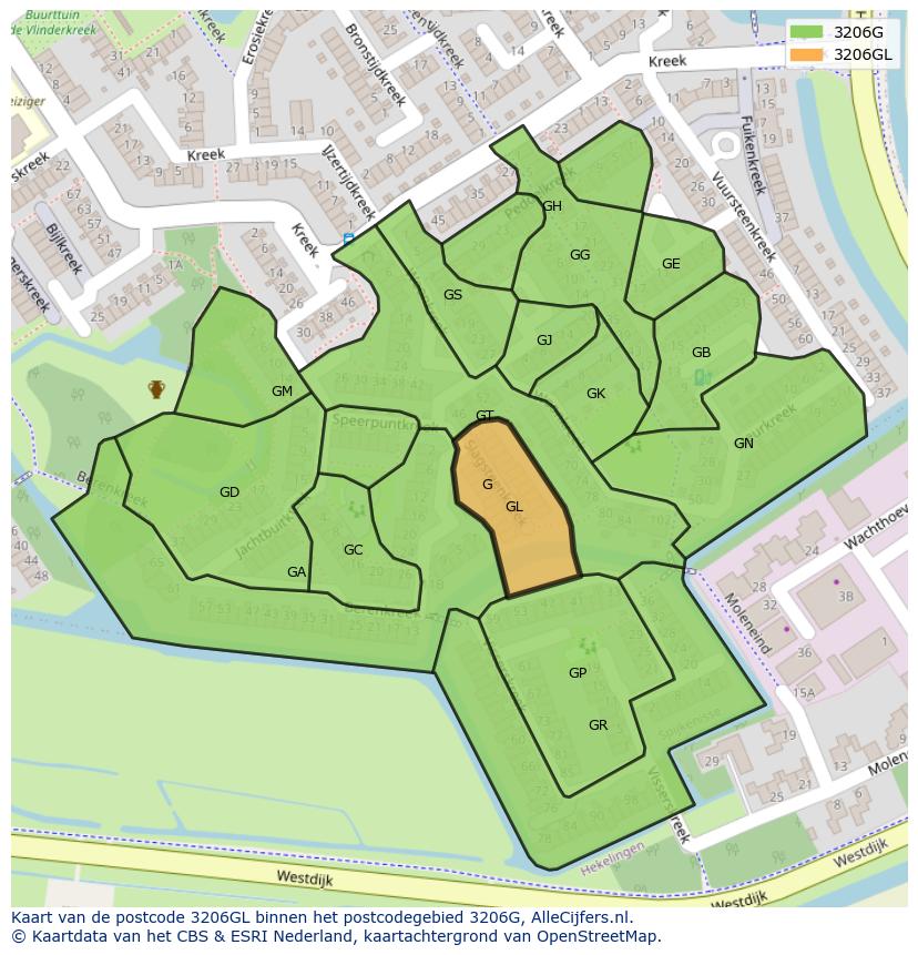 Afbeelding van het postcodegebied 3206 GL op de kaart.