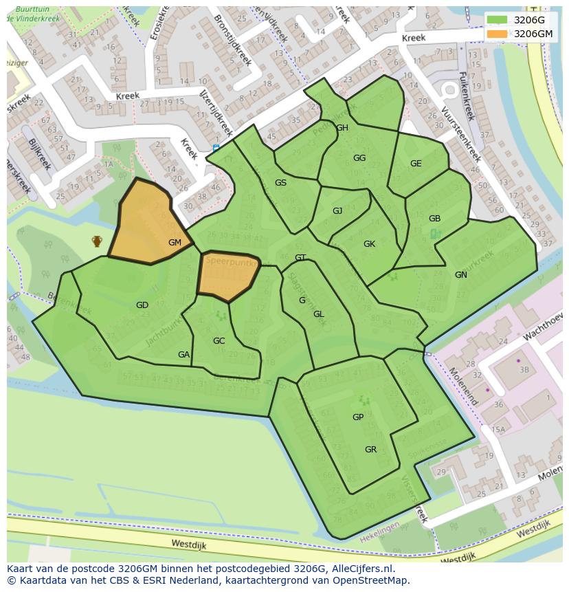 Afbeelding van het postcodegebied 3206 GM op de kaart.