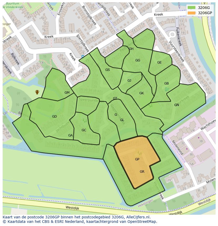 Afbeelding van het postcodegebied 3206 GP op de kaart.