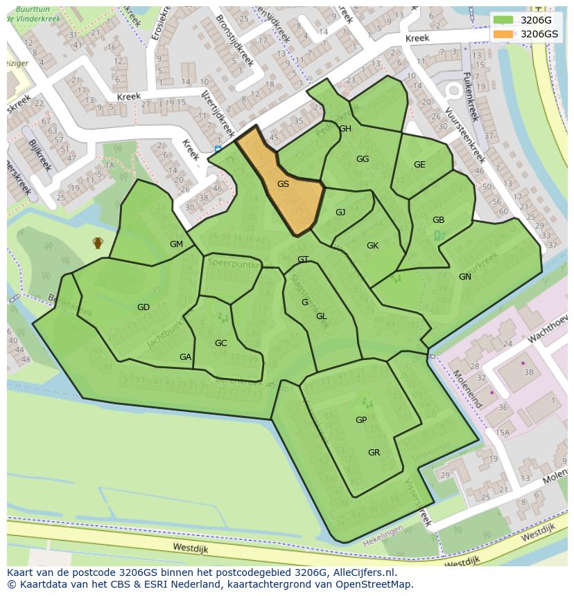 Afbeelding van het postcodegebied 3206 GS op de kaart.