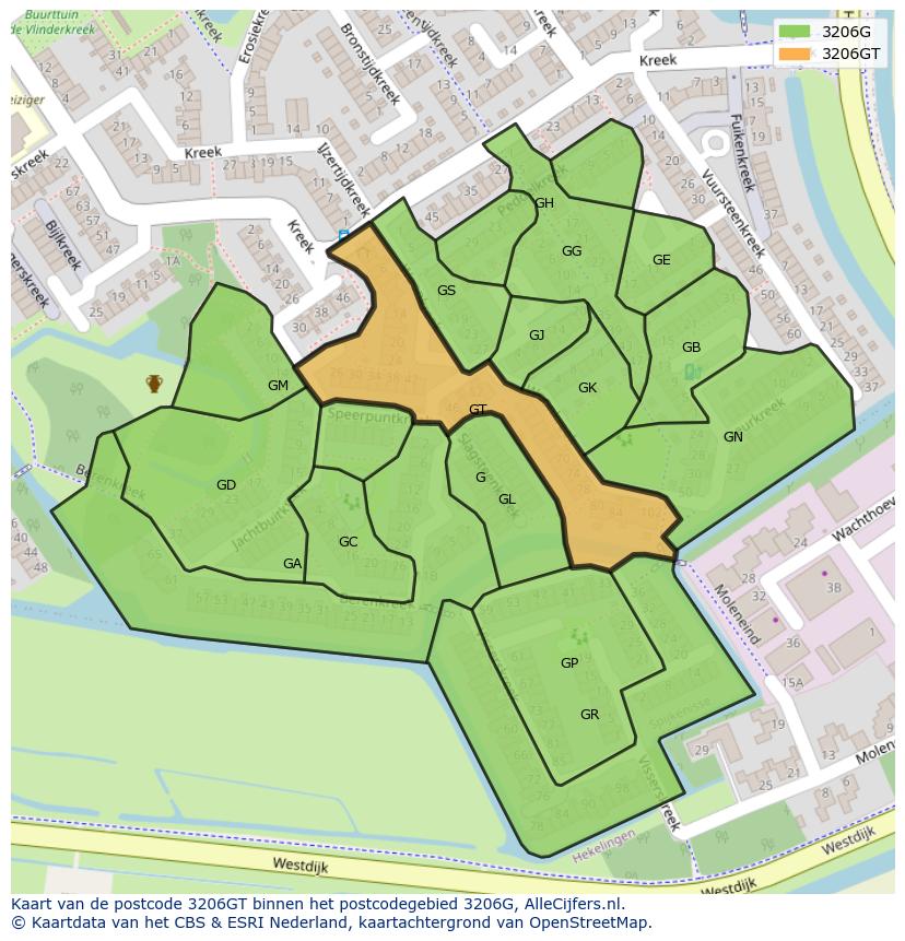Afbeelding van het postcodegebied 3206 GT op de kaart.