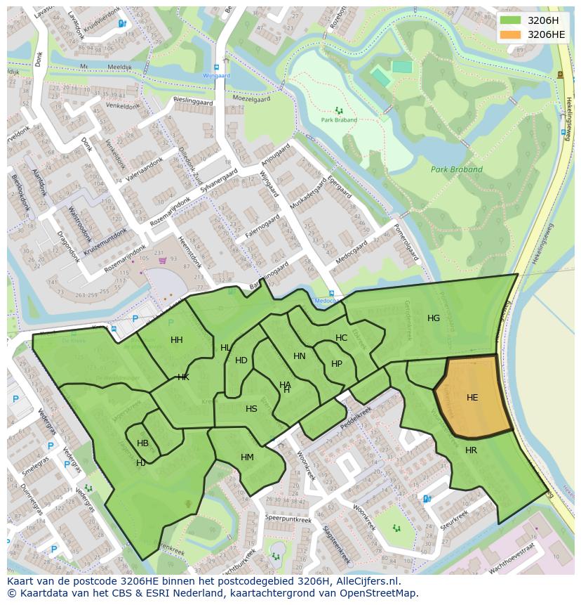 Afbeelding van het postcodegebied 3206 HE op de kaart.