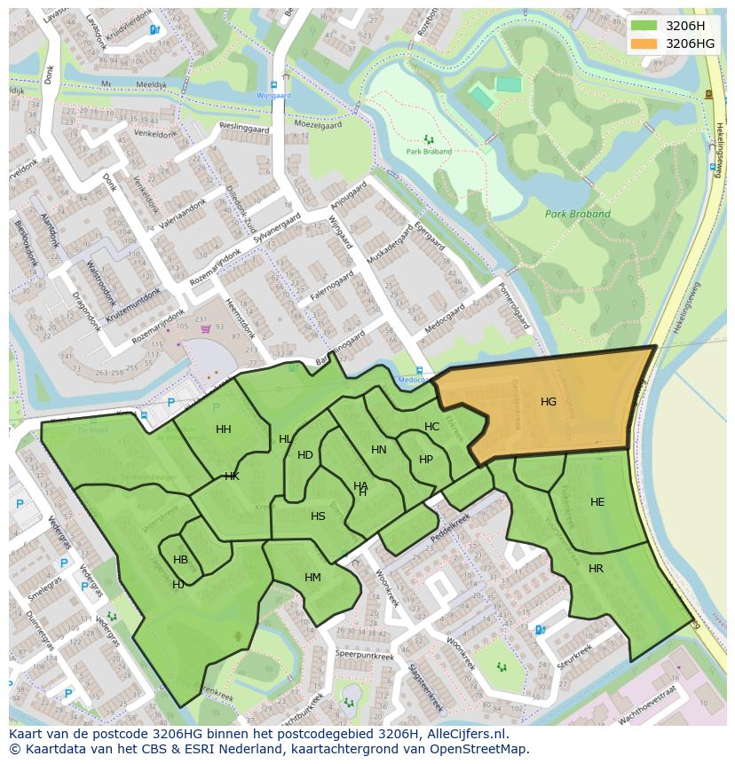 Afbeelding van het postcodegebied 3206 HG op de kaart.