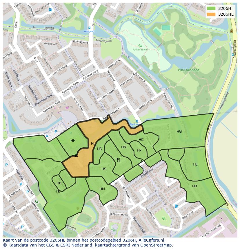 Afbeelding van het postcodegebied 3206 HL op de kaart.