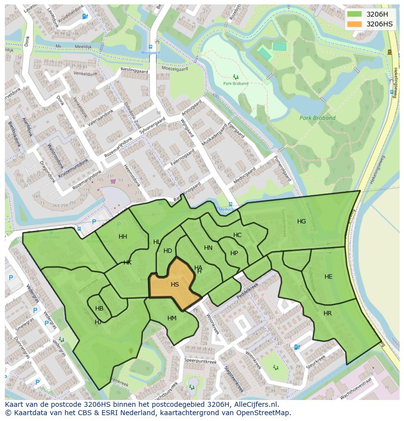 Afbeelding van het postcodegebied 3206 HS op de kaart.