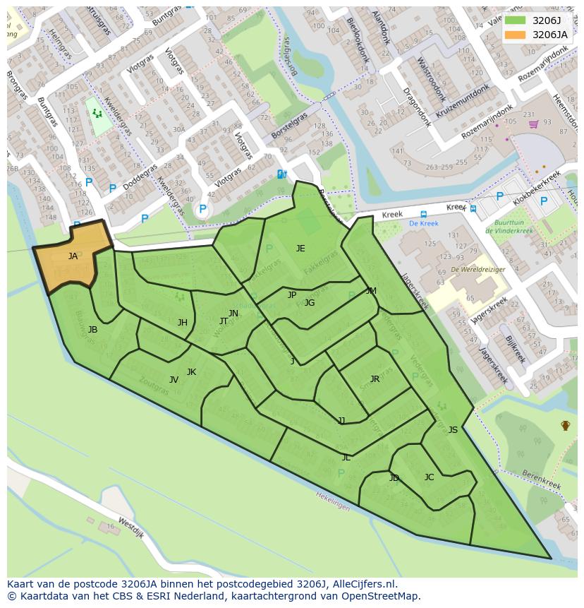 Afbeelding van het postcodegebied 3206 JA op de kaart.