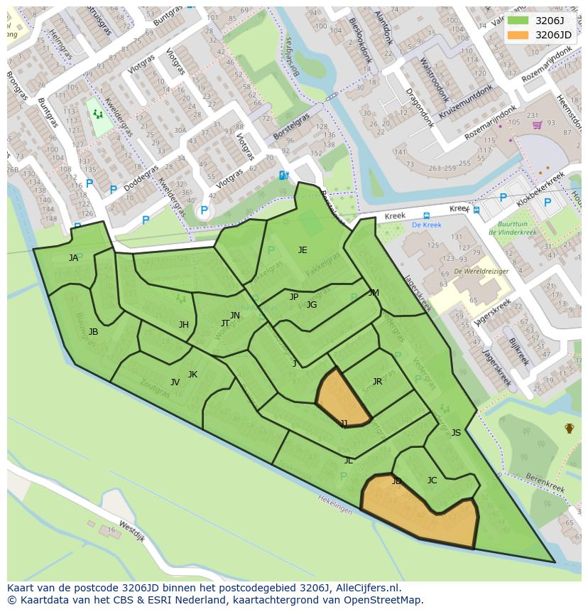 Afbeelding van het postcodegebied 3206 JD op de kaart.