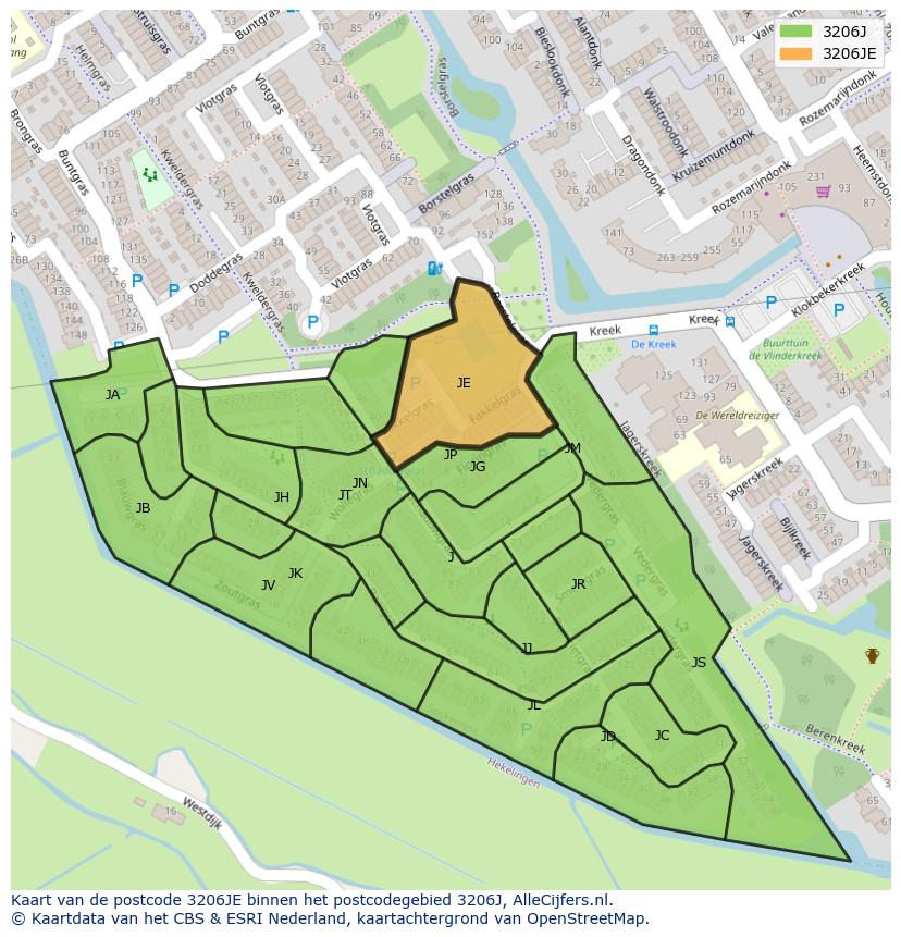 Afbeelding van het postcodegebied 3206 JE op de kaart.