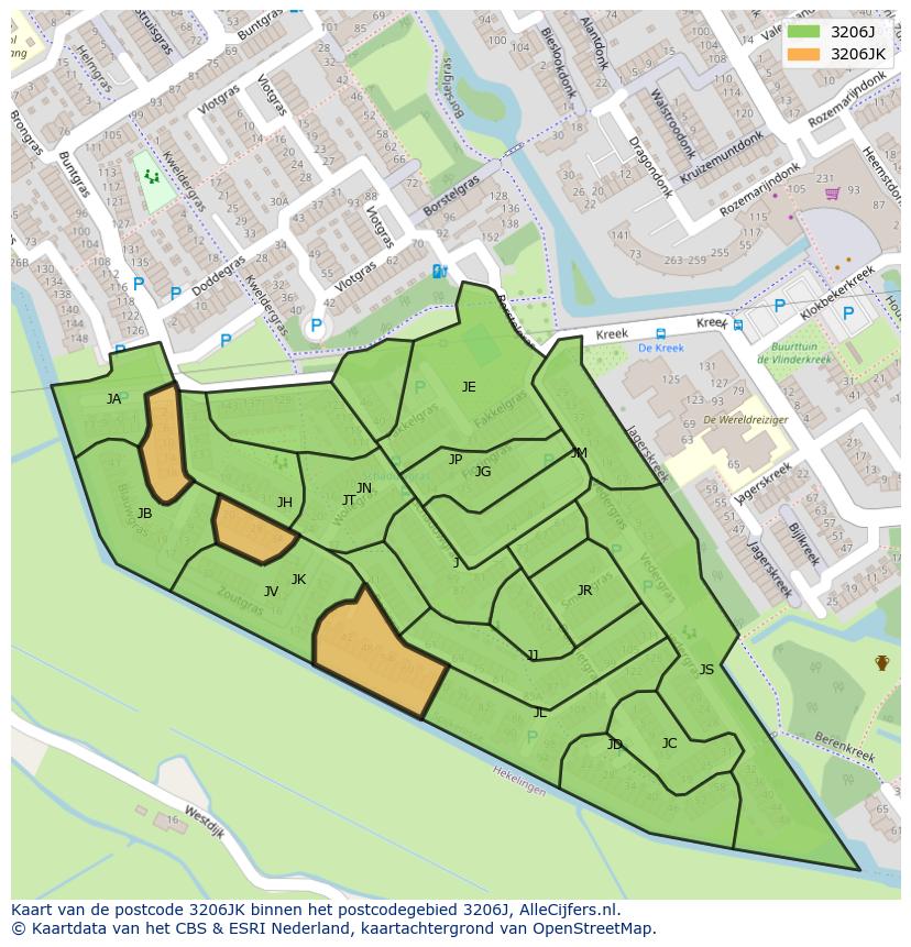 Afbeelding van het postcodegebied 3206 JK op de kaart.
