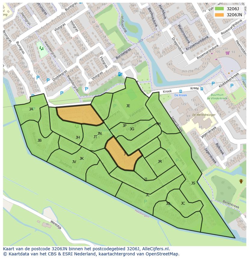 Afbeelding van het postcodegebied 3206 JN op de kaart.