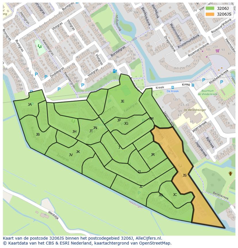 Afbeelding van het postcodegebied 3206 JS op de kaart.