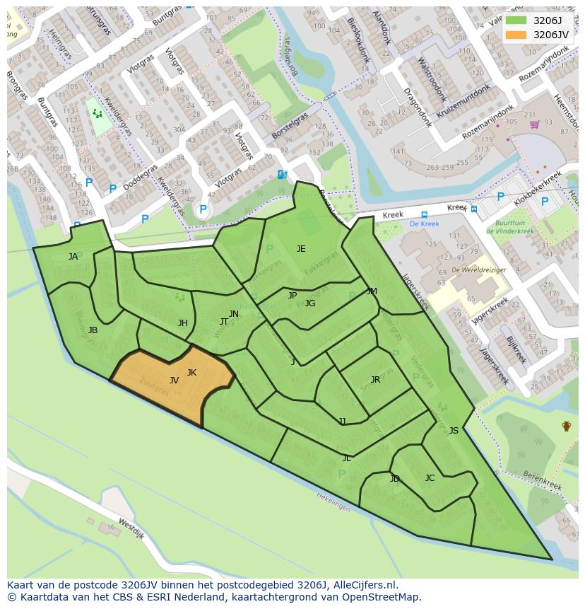 Afbeelding van het postcodegebied 3206 JV op de kaart.