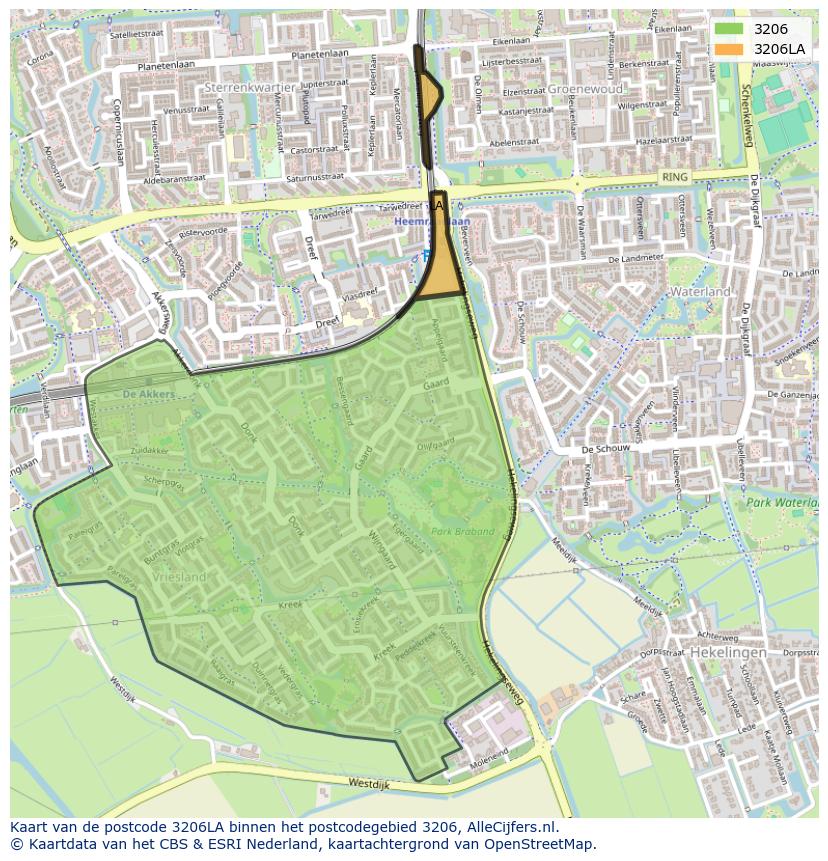 Afbeelding van het postcodegebied 3206 LA op de kaart.