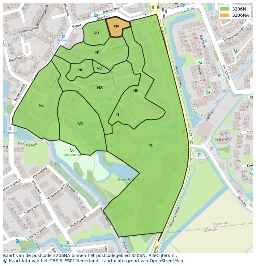 Afbeelding van het postcodegebied 3206 NA op de kaart.