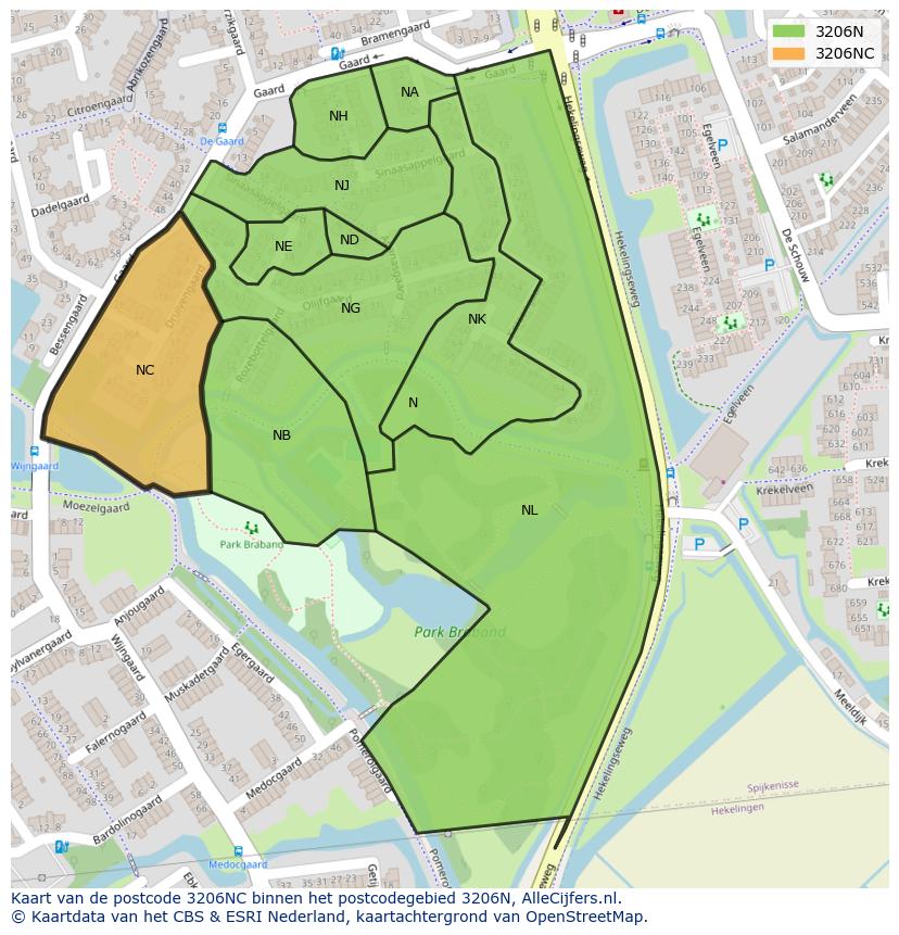 Afbeelding van het postcodegebied 3206 NC op de kaart.