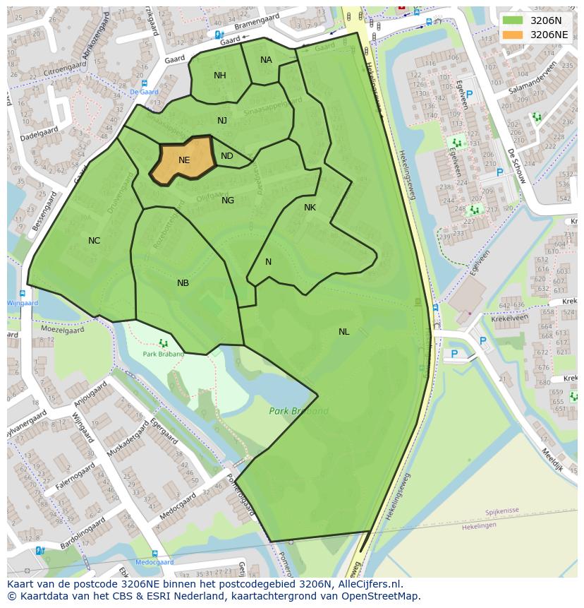 Afbeelding van het postcodegebied 3206 NE op de kaart.