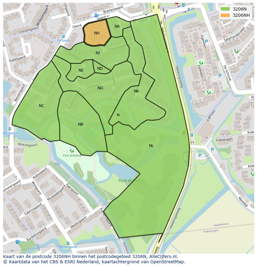 Afbeelding van het postcodegebied 3206 NH op de kaart.