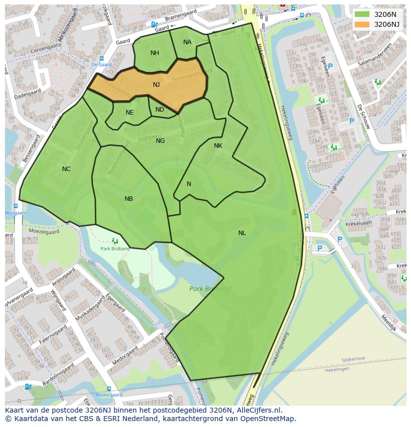 Afbeelding van het postcodegebied 3206 NJ op de kaart.