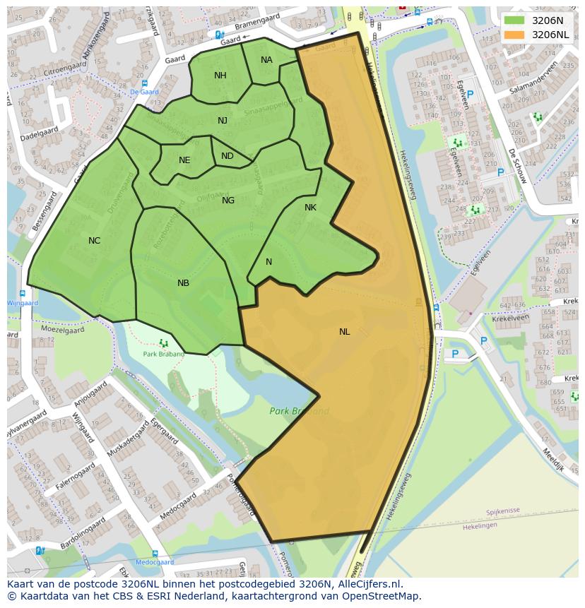 Afbeelding van het postcodegebied 3206 NL op de kaart.