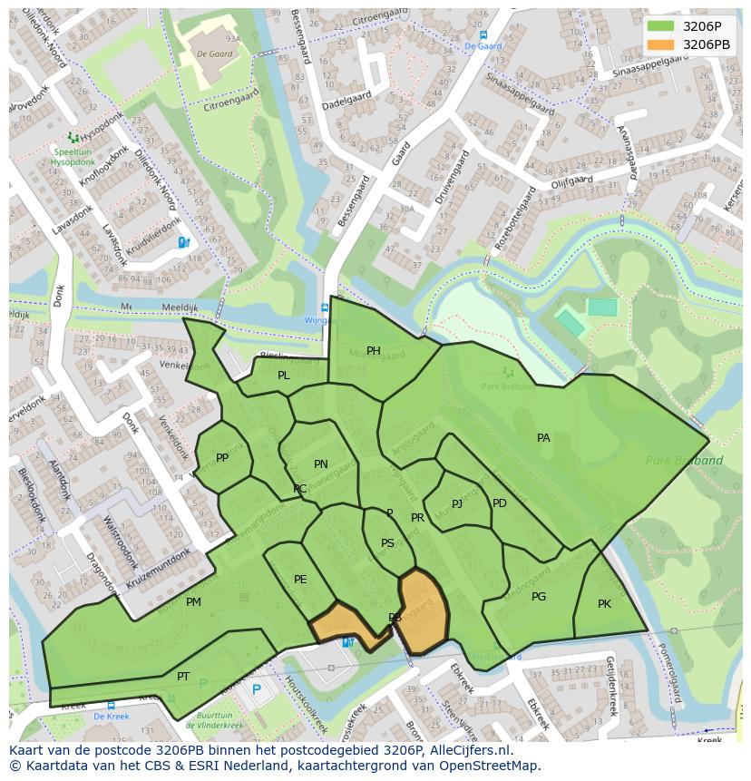 Afbeelding van het postcodegebied 3206 PB op de kaart.