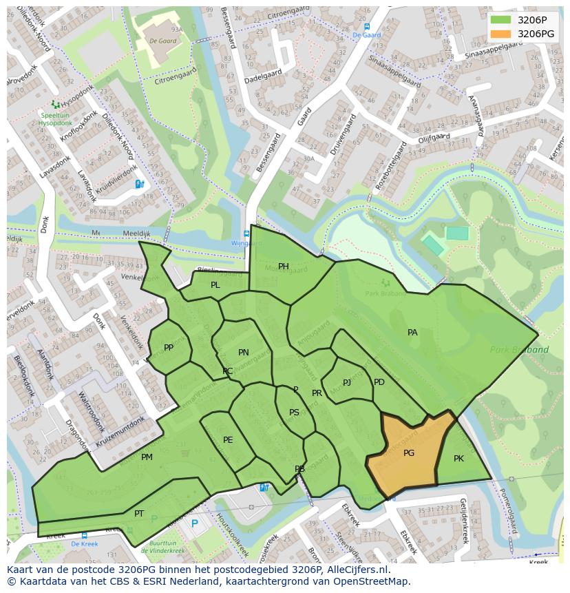 Afbeelding van het postcodegebied 3206 PG op de kaart.